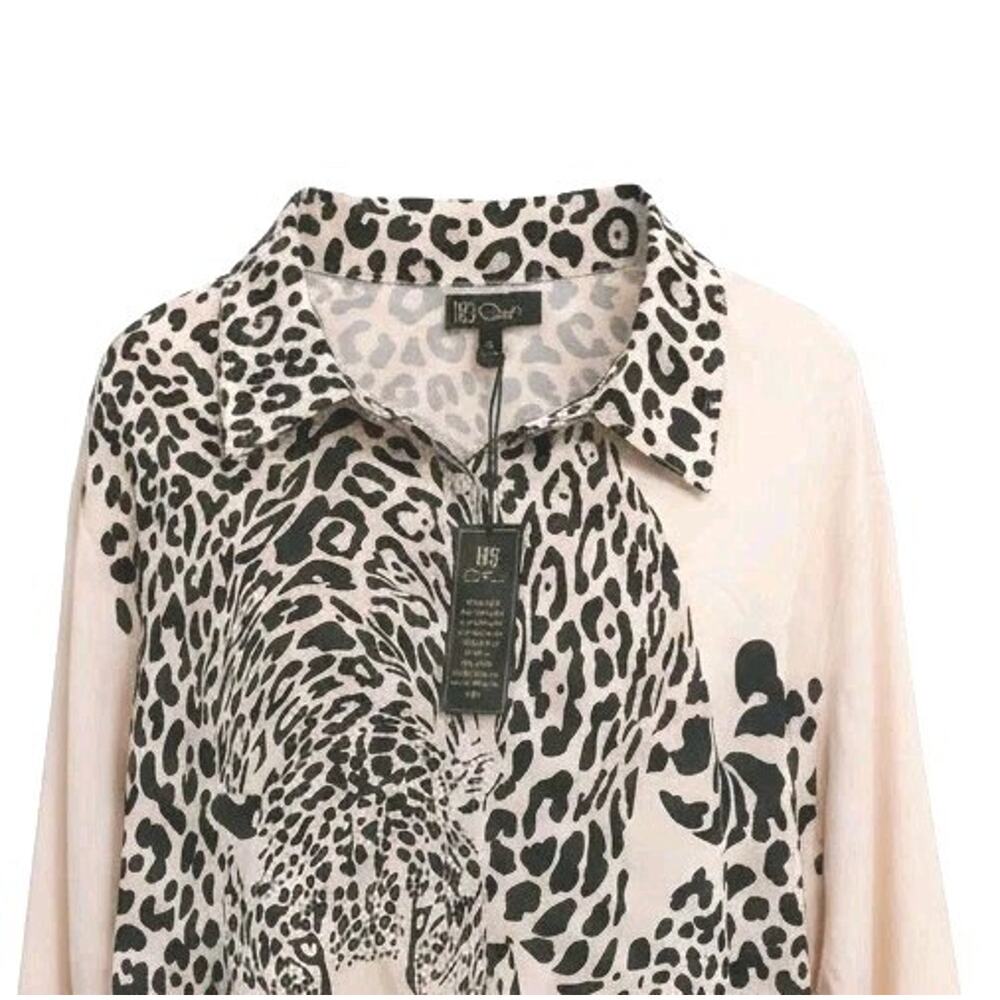 DG2 SILK Cheetah Animal Print Blouse Shirt Sz 3XL Creme Ivory Long Sleeve Luxury - Picture 3 of 12
